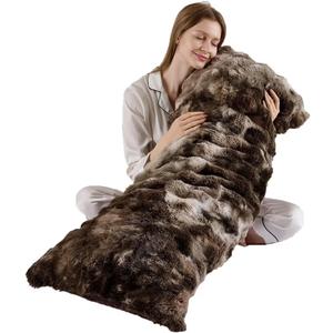 Luxury Shaggy Faux Fur Body Pillow,Fluffy Bed Pillow with Zipper Closure,Soft Decorative Plush Full Long Pillows,Fuzzy Hug Pillow for Living Room Side Sleeper & Pregnancy 9lb, 20"x54" Tie-dye Coffee