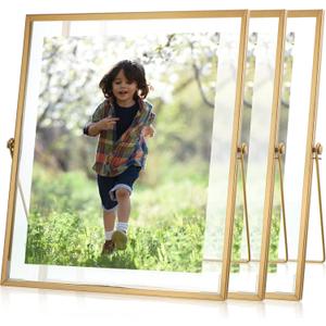 Amyhill 3 Set Gold Floating Picture Frame 12x10 Inch for Picture Sizes 8x10, 7x9, 6x8, 5x7, Vertical Tabletop Display Metal Floating Frame Classy Gift for Wedding Birthday Christmas Home Office Decor