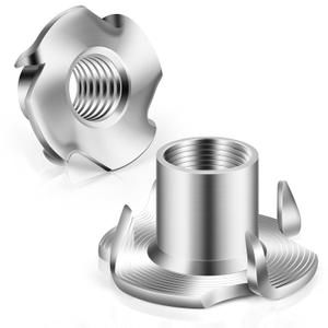 M4 T-Nuts 304 Stainless Steel, 4-Pronged Tee Nut for Wood, Rock Climbing Holds, Furniture, 50 PCS