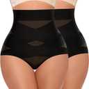 Tummy Control Shapewear Panties for Women High Waisted Body Shaper Slimming Shapewear Underwear Girdle Panty (Small, Black-2 Set)