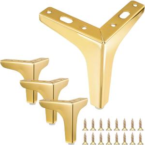 Mornajina 4PCS 4 Inch Gold Metal Furniture Legs Feets, Heavy Duty Triangle Table Chair Cabinet Sofa Couch Legs, DIY Replacement Sofa Feet Metal Legs for Furniture