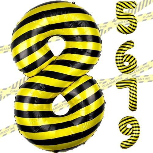 40 Inch Construction 8 Number Balloon Yellow and Black Striped Construction Truck Themed Big Helium Numbers for Girls Boys Party Decorations(Number 8)