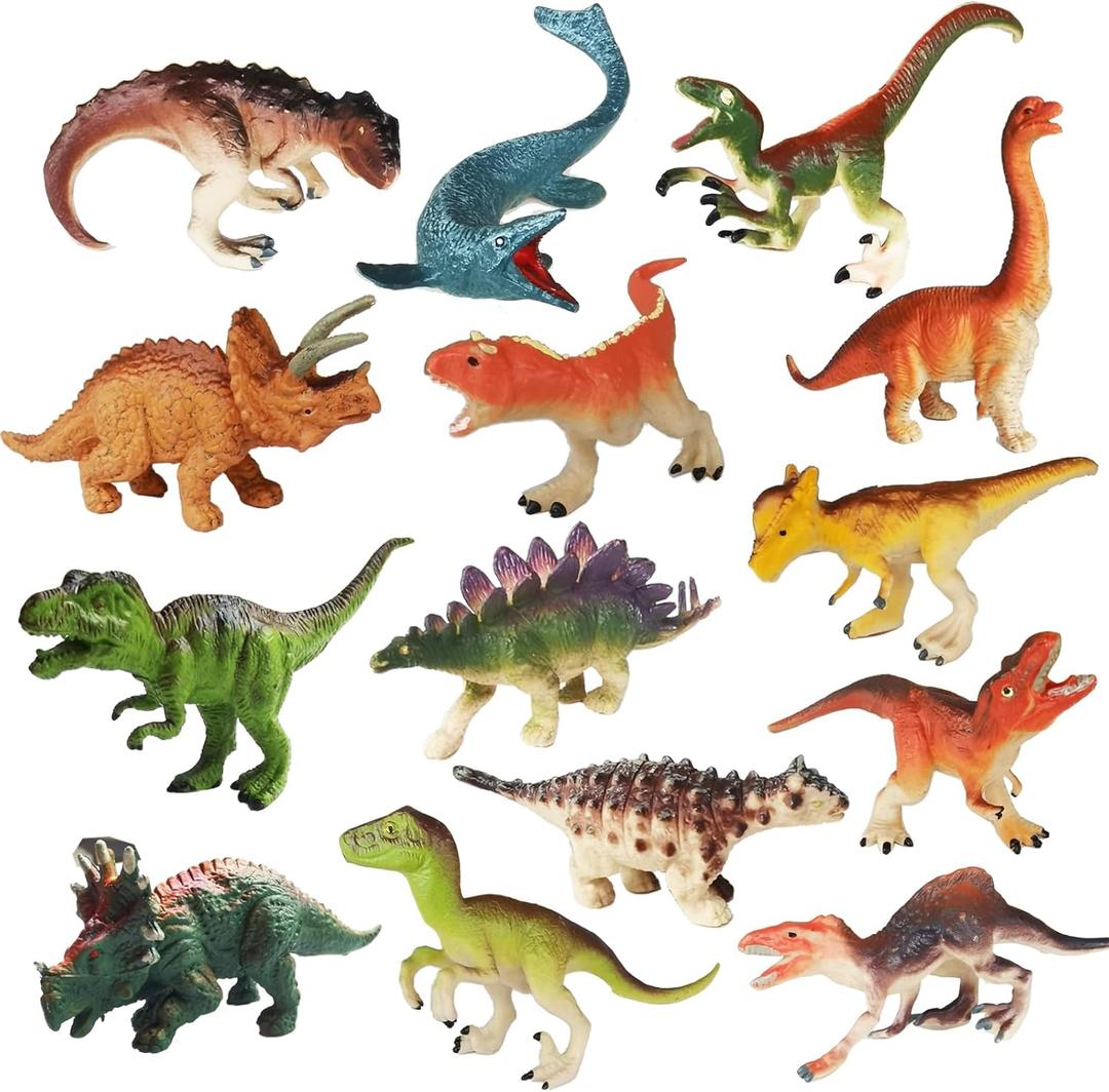 Yowlieu 14 Pcs Figures Toys Realistic Mini Dinosaurs Animal Figurines, Plastic Learning Educational Playset Animal Themed Party Supplies Cake Topper Ornaments for Easter Egg Birthday Christmas