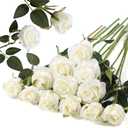 12PCS Artificial Silk Flowers Realistic Roses Bouquet Long Stem for Home Wedding Decoration Party (White -2) (6 Flowers 6 Buds)