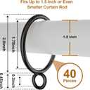 40 Pack Metal Curtain Rings with Eyelets, 1.75 inch Inner Diameter Drapery Rings Apply for Curtain Rods(Fits Up to 1 1/2-Inch Rod)