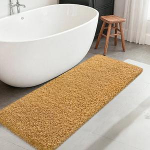 Bathroom Runner Rug 60"x24", Non Slip Fluffy Long Bath Mat, Soft Shaggy Absorbent Microfiber Bath Rugs, Machine Washable Bath Mats for Bathroom Floor, Tub and Shower, Khaki