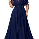 VOUIAO Women's Plus Size Wedding Guest Summer Maxi Elegant Sequin Bridesmaid Dresses A line Long Evening Party Cocktail Gown Navy Blue 5XL