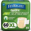 FitRight Adult Diapers, Extra+ Heavy Absorbency, XL (Waist Size 56in-64in), 80 Count, OptiFit Incontinence Briefs for Men and Women, Disposable, Moisture-Wicking, Leak Protection,