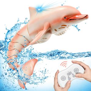 Remote Control Shark Pool Toys, 2.4G RC Dolphin Toy, Water Toys for Kids Age 8-12, Swimming Bath Lake Great Gift RC Boat Toys for 6 7 9 10 Year Old Boys and Girls (Pink)