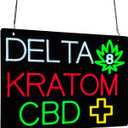 Dlt8 Kratom CBD LED Neon Sign, 20"×14", Hight Bright Business Signboard for Smoke Vape Head Hemp Night Shop, Herbal Botanical Convenience Stores, Black Acrylic Backboard, Durable, Storefront Decor.