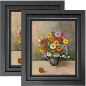 LUCKYLIFE 8x10 Picture Frame Black Wood with Double Mat for Tabletop or Wall, Set of 2