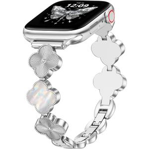 KOREDA Slim Bands Compatible with Apple Watch 42mm 44mm 45mm 46mm 49mm Series 11 10 9 8 7 SE Ultra Women, Thin Metal Dressy Jewelry Lucky Clover Bracelet for iWatch Series 6/5/4/3/2/1