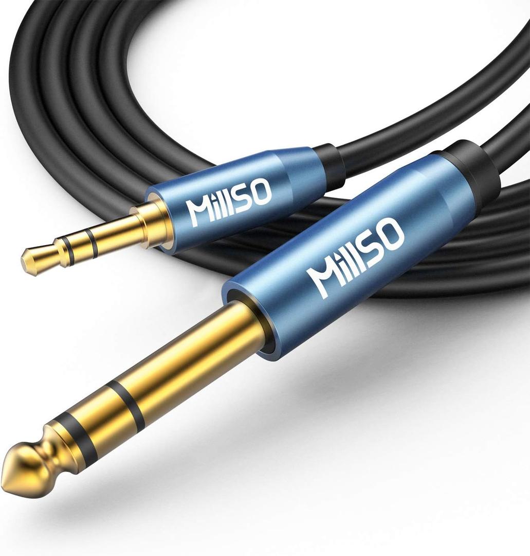 MillSO 6.35mm Male 1/4 to 3.5mm Male 1/8 TRS Stereo Audio Cable (16 Feet), Headphone Adapter 1/8 to 1/4 AUX Adapter for Guitar Amp, Keyboard, Piano, Amplifiers, Home Theater Devices, or Mixer (Sapphire blue)
