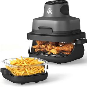 Rellytech 4in1 Portable Glass Air Fryer  1500W, 4.2QT & 6 Cup Dual Containers, 140°F–400°F Temp Range, Max Crisp | Bake | Air Fry | Recrisp, Microwave, Freezer & Dishwasher Safe