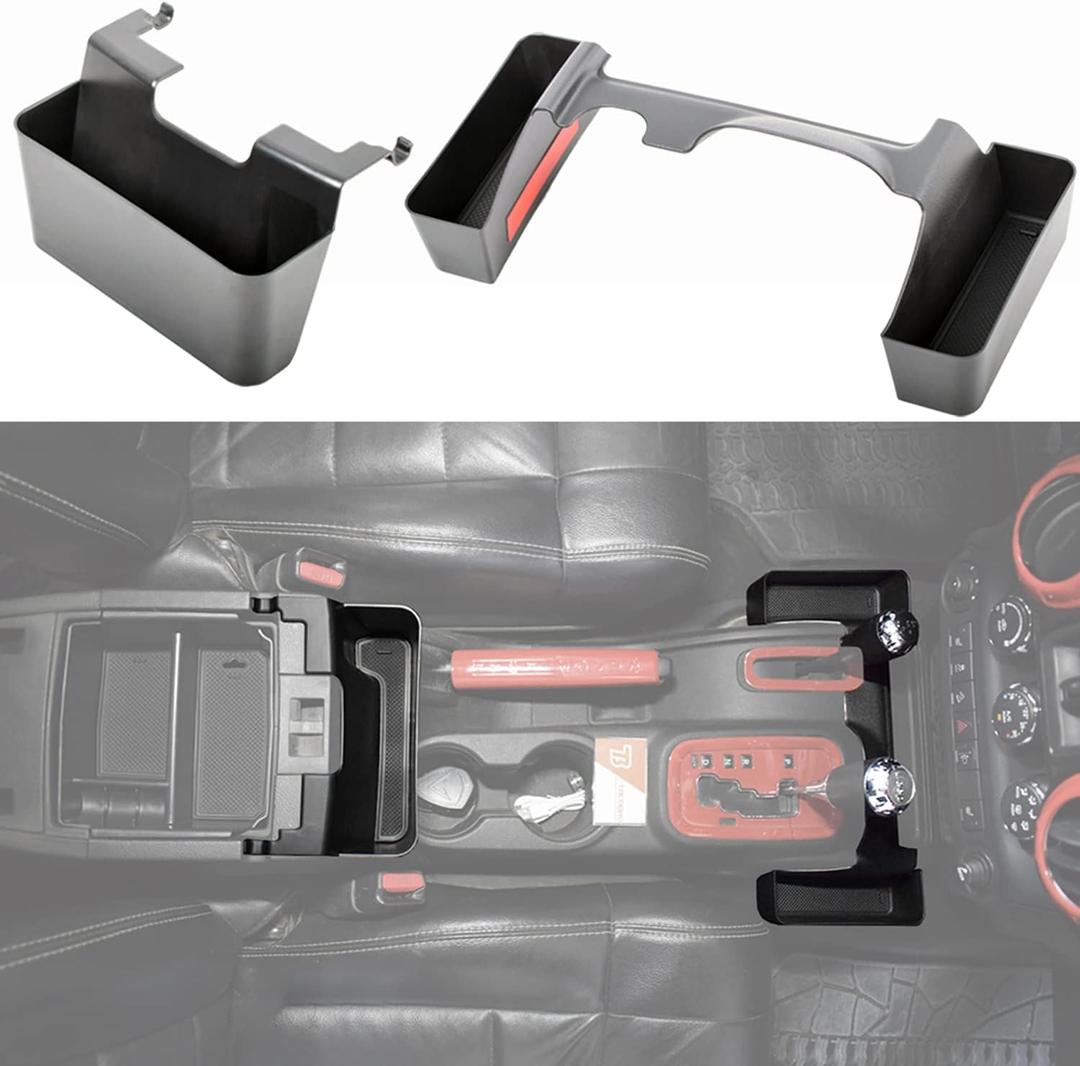 TACOBRO Auto Gear Shift Storage Organizer Tray and JK Center Console Hanging Storage Box for Jeep Wrangler JK JKU 2011-2018, Armrest Box Organizer and JKU Gear Shifter Console Side Tray, ABS