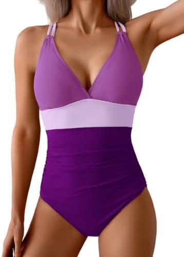 Aidonger Women's One Piece Color Block Swimsuit Tummy Control Slimming Bathing Suit V Neck Cutout High Waisted Swimwear, M Aidonger Women's One Piece Color Block Swimsuit Tummy Control Slimming Bathing Suit V Neck Cutout High Waisted Swimwear, M