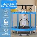 55" Trampoline for Kids with Enclosure, 440lbs Capacity Indoor & Outdoor Toddler Trampoline with Adjustable Gymnastics Bar & Toys, for Boys & Girls (Blue)