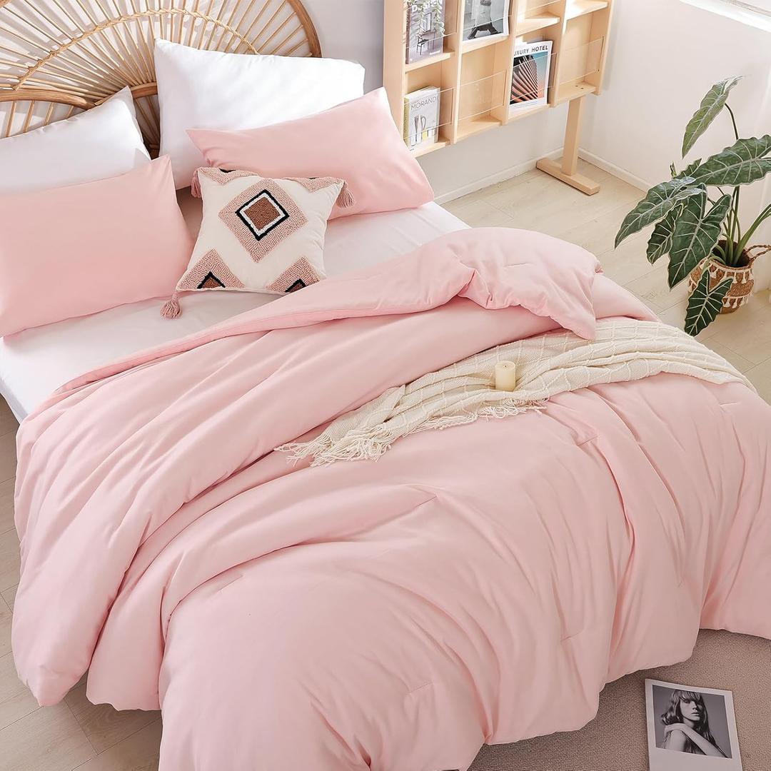 weigelia Blush Pink Comforter Set Twin Boho Pink Twin Comforter with 1 Pillowcases - Soft Lightweight Cozy Bedding Set for All Season - Beige Comforter Twin Size for Women Teens Kids