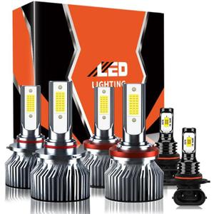 Compatible For Ford F-150 2015-2023 High/Low Beam Fog Light Bulbs Kit, 32000LM 300% Brightness 6500K White with Cooling Fan, Plug and Play, Pack of 6