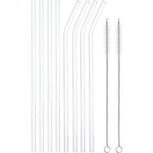 uxcell Reusable Straws Glass Straw, 8pcs 200x6mm Travel Tumbler Replacement Straw with Two Cleaning Brush for Frozen Bubble Tea Drinks (200x6mm)