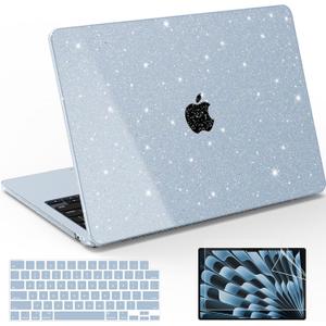 B BELK Compatible with MacBook Air 15 inch Case Glitter 2026 2025-2022 M5 M4 M3 M2 Model A3448 A3241 A3114 A2941,Protective Hard Shell for Mac Air 15" + Keyboard Cover & Screen Film, Sparkly Air Blue