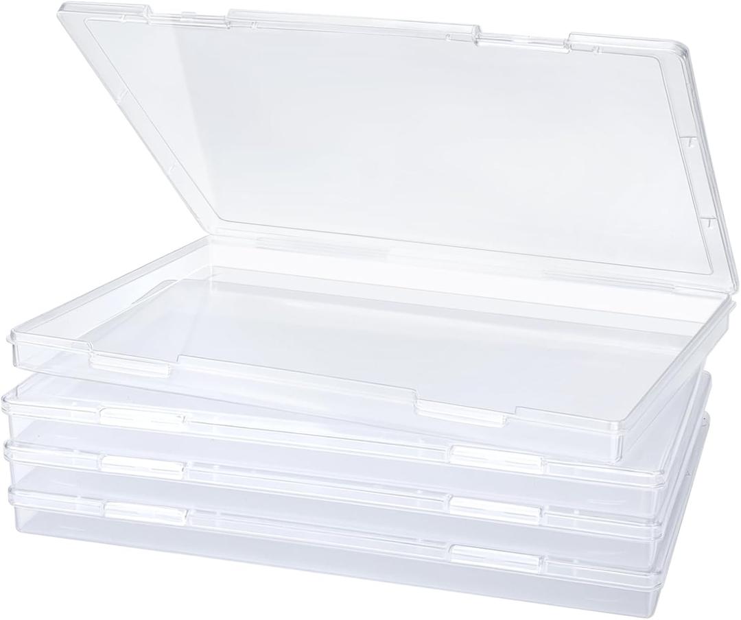 4 Pack Photo Storage Box, Large Plastic Scrapbook Paper Containers with Snap-Tight Latch, Fits 8" x 10" Photo, Clear Photo Organizers for Game, Card, Craft, Office Supplies