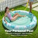 SLOOSH Inflatable Tanning Pool Lounger Float, 72" x 56" Pool Floats Adult with Pillow, 4 in 1 Round Suntan Tub Raft Floatie,Sunbathing Bed Lounge for Water Blow Up Ball Pit Party Gifts, Cyan