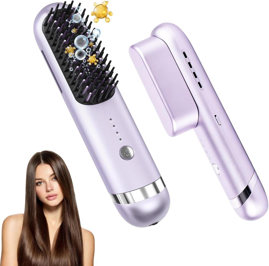 New Go Brush Pro 2026 Cordless Hair Straightener Brush, 280M Dual-Pole Ions, 1-Min MCH Fast Heat, 4000mAh 45-Min Runtime,TSA Mini& Travel,Auto Shut-Off,121 Teeth For Anti-Scald Frizz-Free Salon Smooth