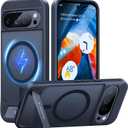 TORRAS Magnetic & Stand for Google Pixel 9 Pro XL Case, Fit for MagSafe, 12FT Mil-Grade Drop Protection, Slim Fit for Google Pixel 9 Pro XL Phone Case with Built-in Kickstand, Translucent Matte Black