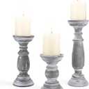 Rustic Wooden Pillar Candle Holders Set of 3, 12'' 9'' 6'' Farmhouse Wood Candle Stand for Table Centerpieces, Vintage Tall Candleholders Fireplace Mantel Decor for Living Room, Grey