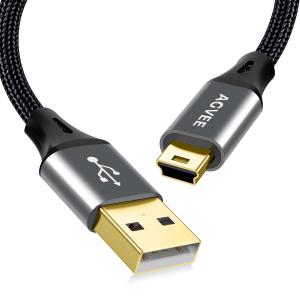 AGVEE 2 Pack 6.6ft Mini USB Cable, Braided Durable USB-A to Mini-B Charger Charging Cord for TI-84, Garmin GPS, Go-Pro Hero 4 3 2 HD, PS3 Controller, Canon Camera, Blue Yeti Microphone, Dark Gray