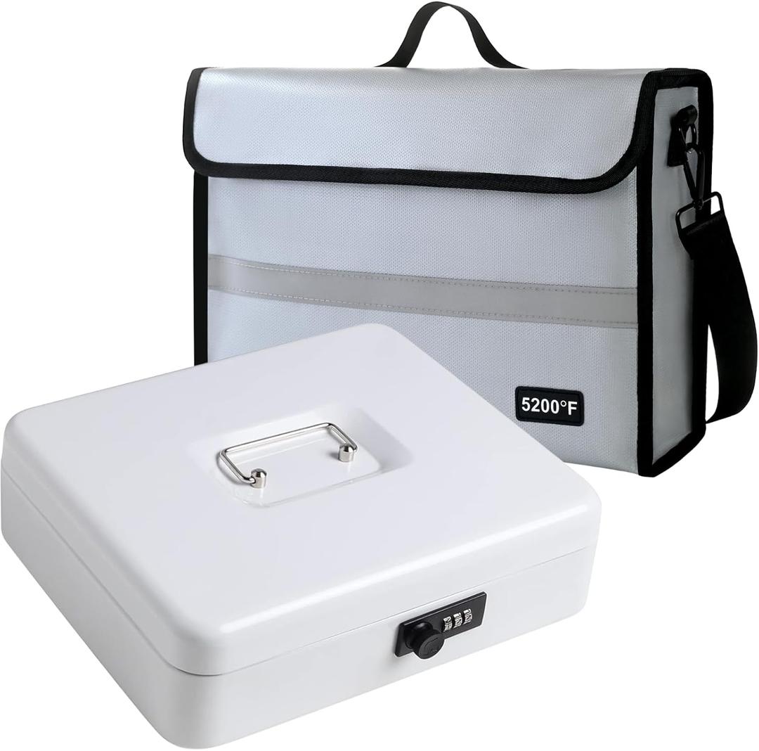 Fireproof Document Bag with Lock Box  Secure Cash, Contracts & Passports Combo