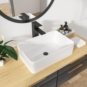 Kichae Rectangular Vessel Sink - 21" x 13" Modern Bathroom Vessel Sink White Porcelain Ceramic Rectangle Above Counter Vessel Vanity Sink Art Basin
