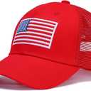 American Flag Hat, Adjustable Fit USA Baseball Cap for Men Women, Outdoor Ball Caps Mesh Snap Embroidered Cap (Red)
