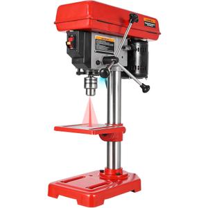 GarveeTech 8" Benchtop Drill Press, Laser Ray (Class II Max. 1mW), Tabletop Drilling Machine with 5 Adjustable Speeds (620 to 3100 RPM), 0-45Tilting Worktable with LED Light (1W), for Wood or Metal