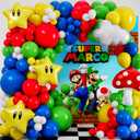 ALL-IN-1 Super Adventure Balloon Arch Kit with BONUS Mushroom, Cloud & Star Balloons for Bros Party Decorations - Red Blue Green Yellow Balloons for Video Game Birthday Decoration & Party Supplies