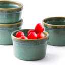 Soufflé Dishes Set of 4, 10oz Baking Dishes Ramekins, Baking Sets for Custard, Pudding, Souffle Cups, Oven/Dishwasher Safe, Reactive Glaze (Shiny Green)