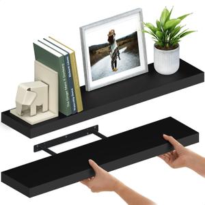 Ballucci Floating Shelves for Wall, 36" Wood Wall Shelf Set of 2, with Invisible Brackets for Bathroom, Living Room, Bedroom, Kitchen, Nursery, 8" Deep, Black