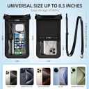 Waterproof Phone Pouch Double Pocket, Floating IPX8 8.5 inch Waterproof Phone Case for Beach Vacation Essentials for Compatible IPhone 16 15 14 Pro Max Galaxy S25 S24 Waterproof Dry Bag Black