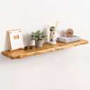 Live Edge Floating Shelf, 40 Inch Rustic Solid Elm Wood - Natural Wood Tone with Invisible Brackets, Wall Mounted for Living Room, Kitchen, Bathroom