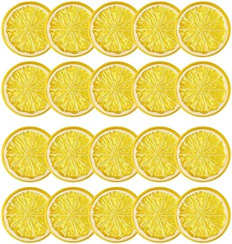 KINMINGZHU 40pcs Mini Simulation Fruit Lemon Slices，Fake Artificial Plastic Fruit Model Decorative Wedding Ornament Festival Decoration，Photography Props，Basket Display Filler Fruit (Yellow)