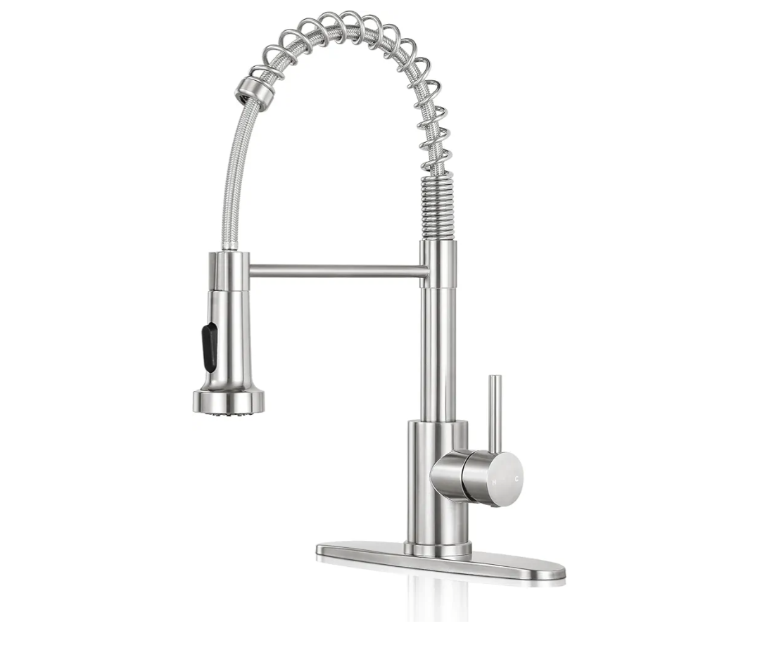 Kitchen Faucet with Pull Down Sprayer,Commercial Single Handle Stainless Steel Kitchen Faucets with Deck Plate (Brush Nickel)
