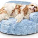 EHEYCIGA Soft Cat Couch Bed for Indoor Cats, Fluffy Small Dog Bed with Removable Washable Cover, Bolster Pet Sofa, Waterproof and Non-Slip, 26" x 26"x 8", Blue