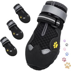 Dog Shoes, FISHOAKY Dog Shoes for Large Dogs, Mesh Breathable Dog Boots & Paw Protectors for Summer Hot Pavement Winter Snowy, 360°Anti Slip 4Pcs Dog Booties with Reflective Black (Size 8)