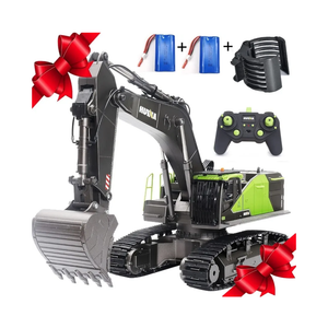 RC Excavator for Adults Huina 1593 Fully Functional 1:14 Toy 28 Channel Remote Control Truck Construction Vehicle Metal Bucket LED Lights Simulating Sounds 2 Batteries and Gripper 2026 Model