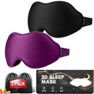 Sleep Masks for Women Men - Blackout Eye Cover for Lash Extension, 3D Contoured Sleep Mask for Side Sleeper, Soft Memory Foam, Sleep Masks for Travel, Airplane, Night(Cloud Black, Cloud Purple) (Cloud Black & Cloud Purple2 Pack))