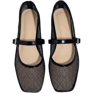 Milumia Women's Mesh Ballet Flats Comfortable Dressy Trendy Square Closed Toe Maryjane Flat Shoes
