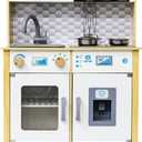 Play Kitchen for Kids Toddlers, Toy Kitchen Playset with Real Lights & Sounds, Wooden Play Kitchen with Cooking Set, Ice Maker, Microwave, Oven for Girls Boys Ages 3+