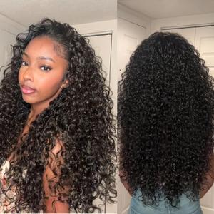 Frodio Curly Half Wig 26 Inches Veralux™ Fiber Blend Human Hair Headband Wig 3 in 1 Shaggy Wave Flip Over Drawstring Wig 200% Density Natural Black Ready to Go Glueless Wig for Women