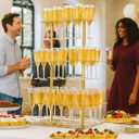 Metal Champagne Flute Holder Stand for Party 3-Tier Champagne Tower Display Holds 42 Glasses, Gold Champagne Stand Holder for Wedding, Event, Celebration (Gold, Rectangle)